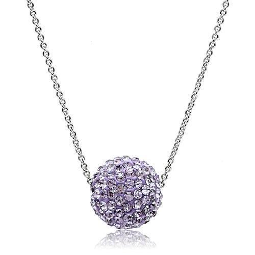 VL056 Rhodium Brass Chain Pendant featuring a light amethyst crystal, showcasing its elegant design and luxurious finish.