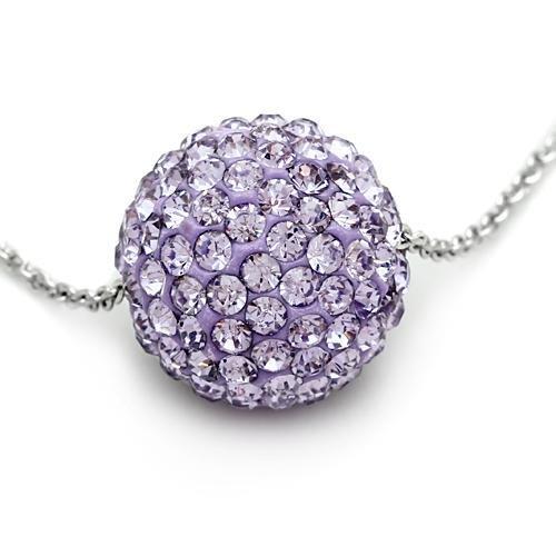 VL056 Rhodium Brass Chain Pendant featuring a light amethyst crystal, showcasing its elegant design and luxurious finish.