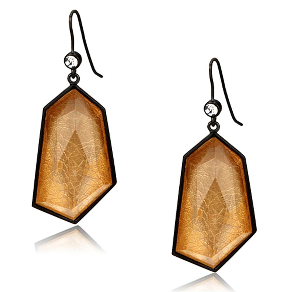 VL070 IP Black Brass Earrings featuring vibrant orange synthetic stones, elegantly designed for stylish wear.