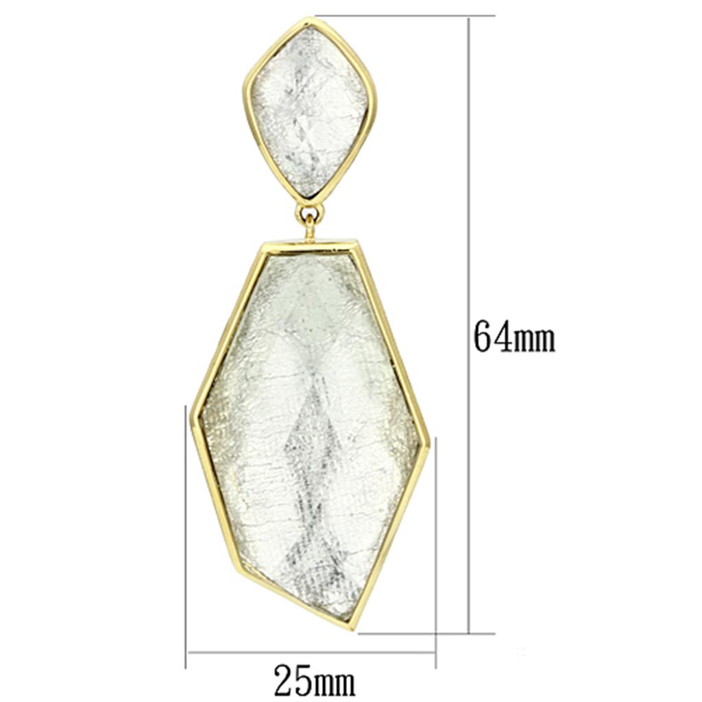 VL075 IP Gold Brass Earrings featuring white synthetic stones, elegantly designed for a chic look.