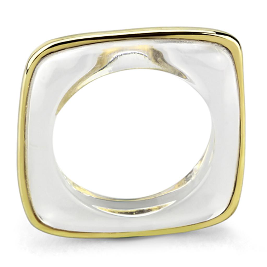 VL081 IP Gold Brass Ring featuring a clear synthetic stone, showcasing its elegant design and luxurious finish.