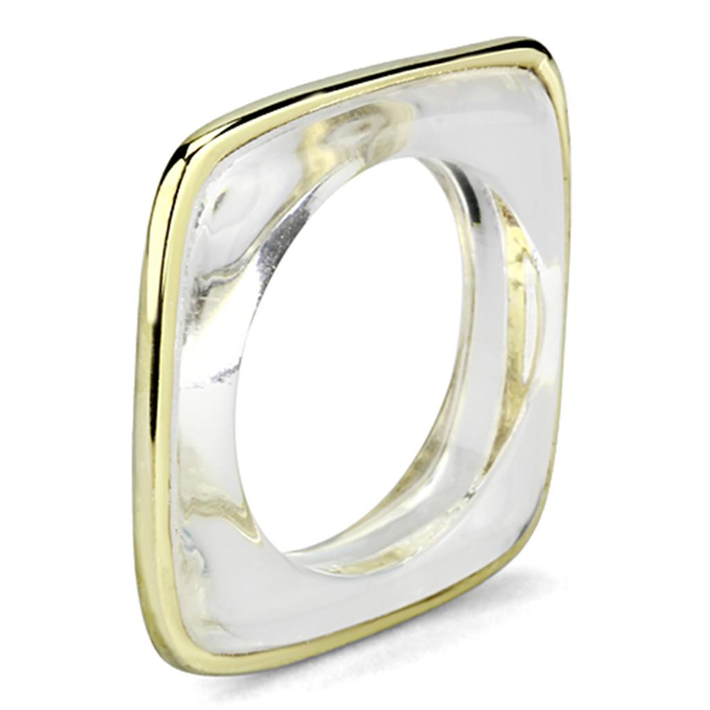 VL081 IP Gold Brass Ring featuring a clear synthetic stone, showcasing its elegant design and luxurious finish.