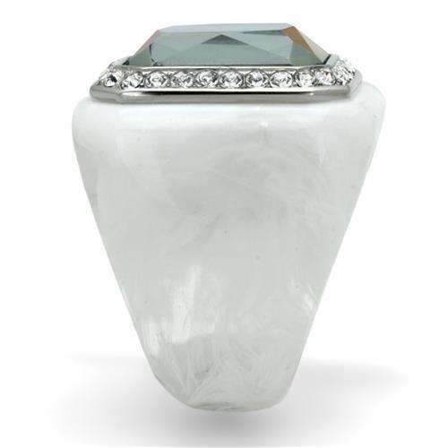 VL111 High Polished Stainless Steel Ring featuring a synthetic aquamarine stone, showcasing its elegant design and shiny finish.