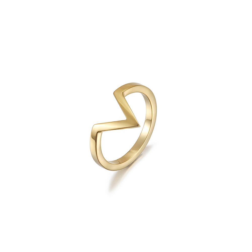 V-Shape Geometric Outline Ring made of 316L surgical stainless steel with 14K gold PVD plating, showcasing a modern and elegant design.