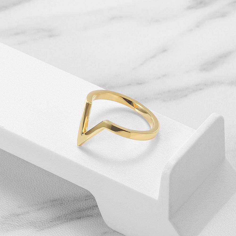 V-Shape Geometric Outline Ring made of 316L surgical stainless steel with 14K gold PVD plating, showcasing a modern and elegant design.