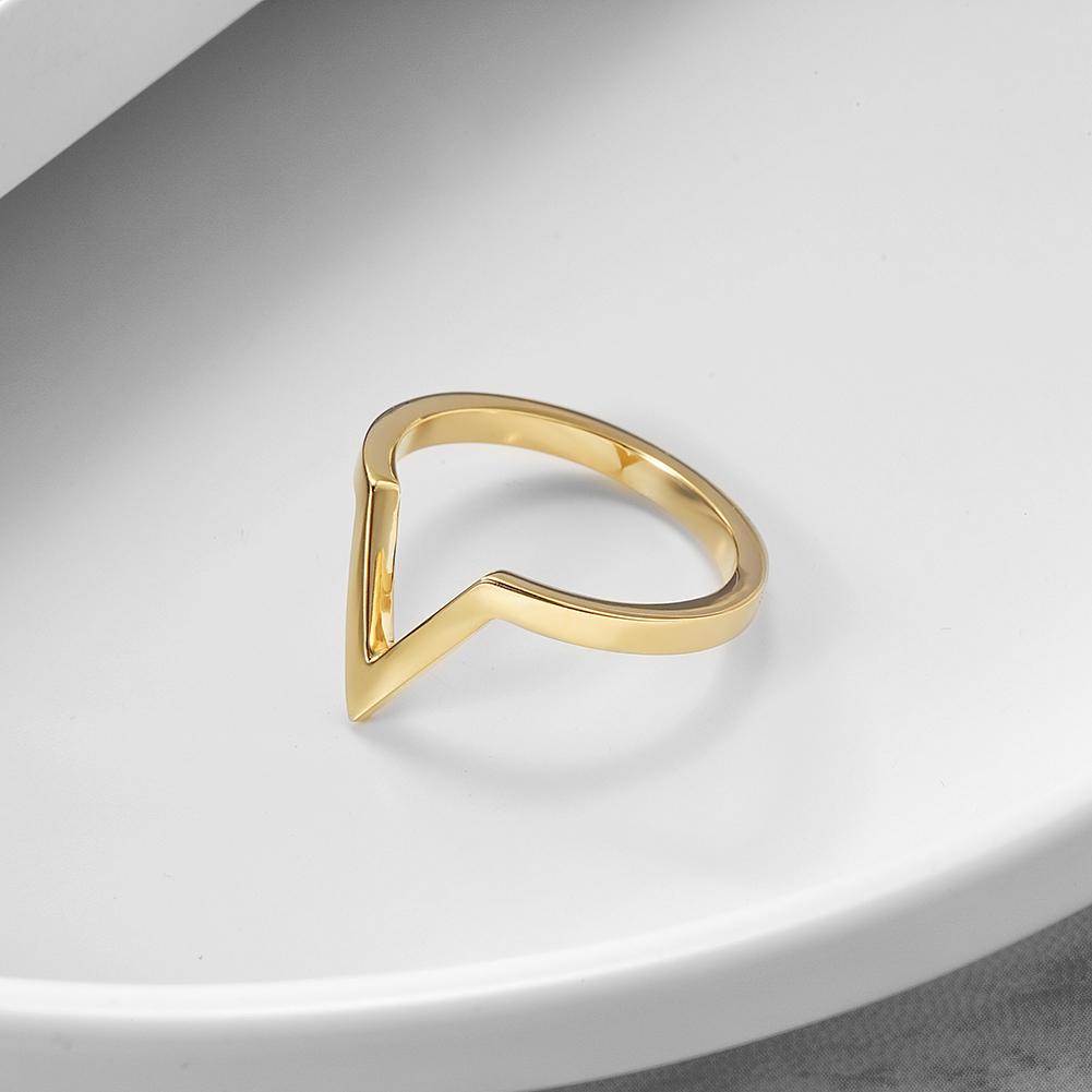 V-Shape Geometric Outline Ring made of 316L surgical stainless steel with 14K gold PVD plating, showcasing a modern and elegant design.