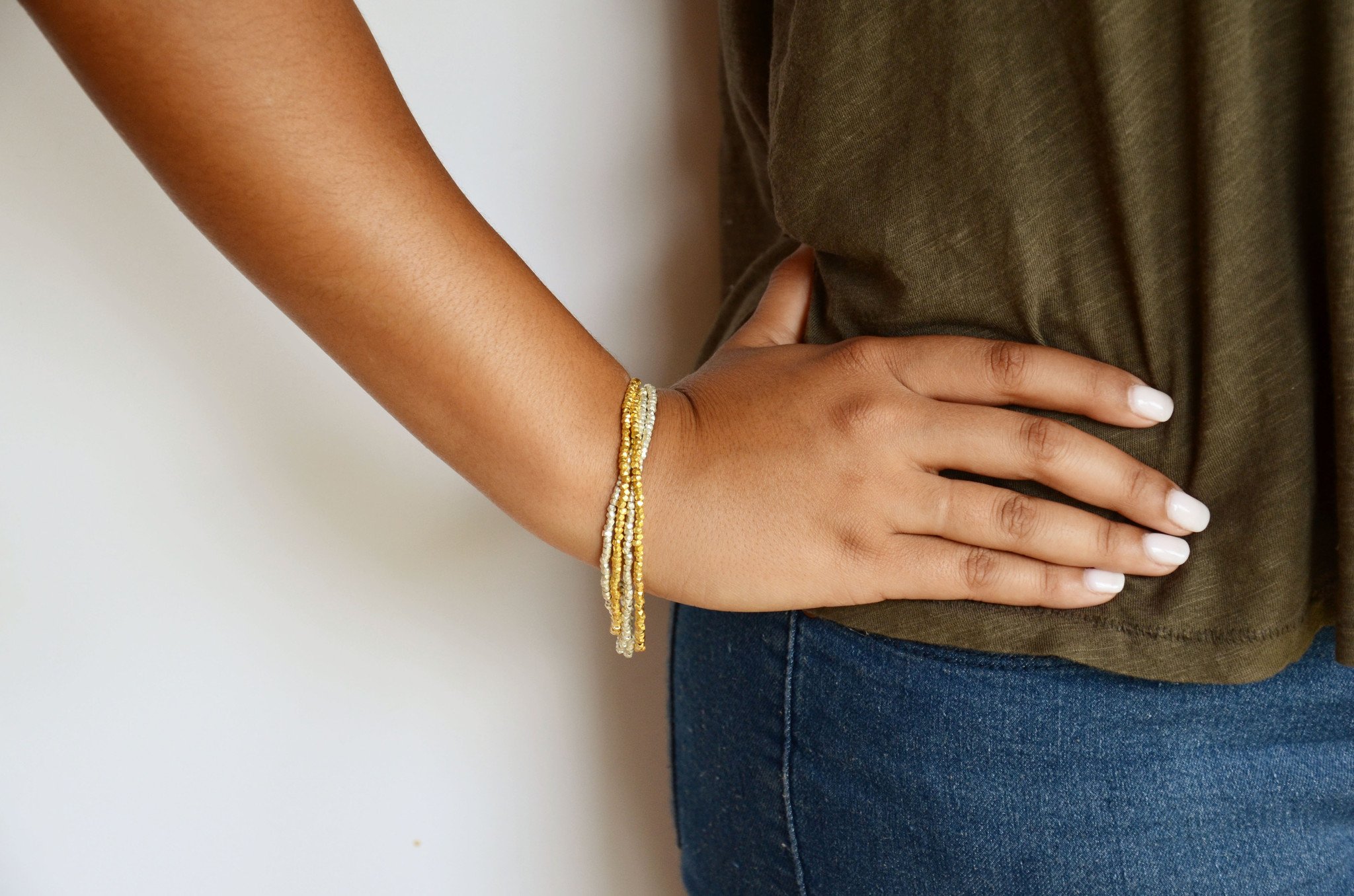 Wabi Sabi Necklace featuring handcut gold and silver beads, showcasing its unique design and craftsmanship.