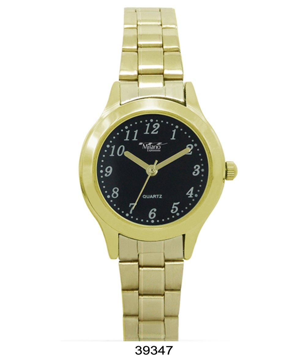 Wahiawa Milano Expressions Gold Metal Band Watch featuring a gold case and black dial, showcasing elegance and style.