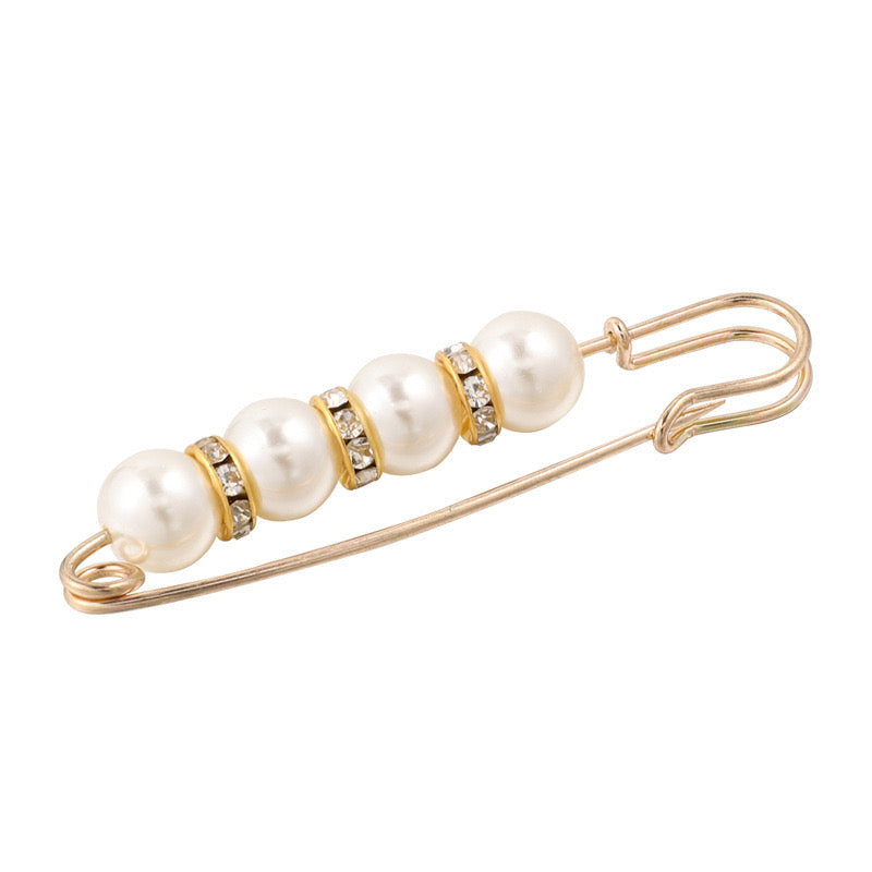 Waist-Adjustable Pearls Brooch featuring alloy, artificial pearls, and rhinestones, elegantly designed for versatile styling.