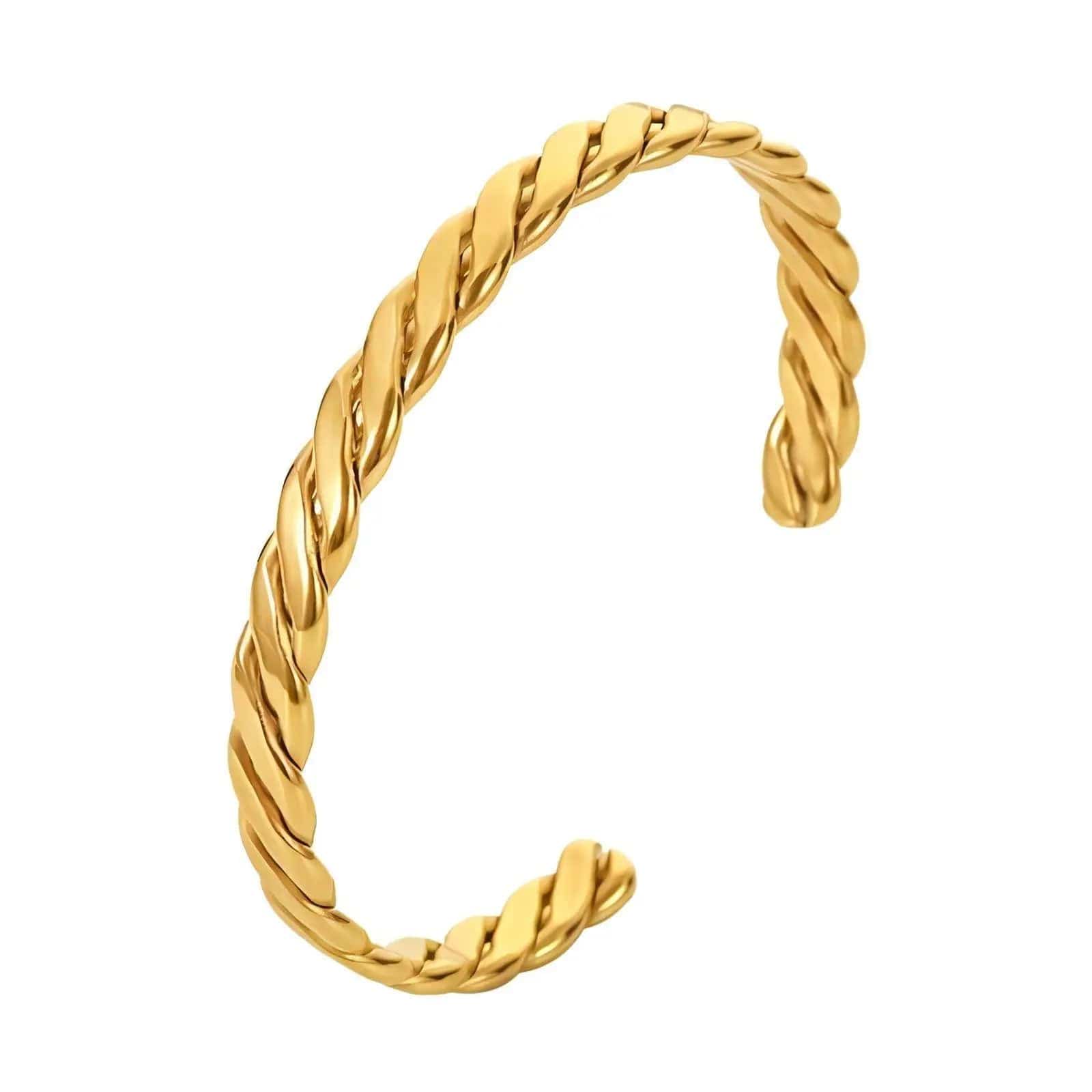 A stylish 18K gold plated bracelet with a waterproof design, featuring a sleek and lightweight appearance.