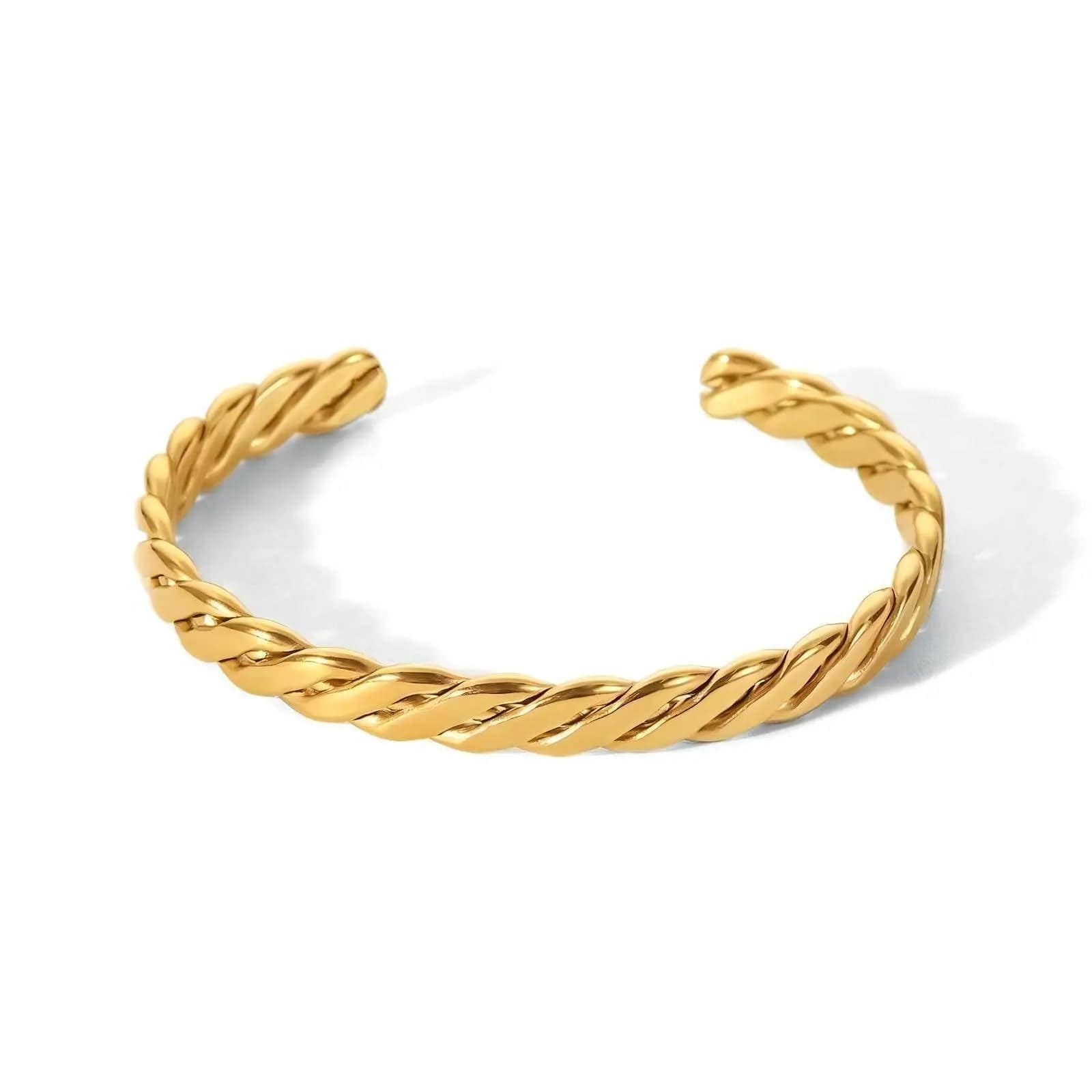 A stylish 18K gold plated bracelet with a waterproof design, featuring a sleek and lightweight appearance.