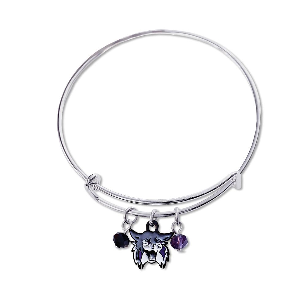 Weber State Bangle Bracelet featuring logo charm and rhinestones in purple and black.