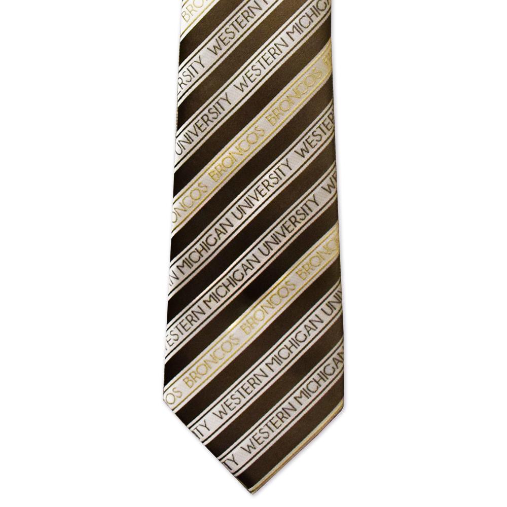 Western Michigan Men's Tie featuring trendy stripes, made from durable microfiber, approximately 62 inches long.