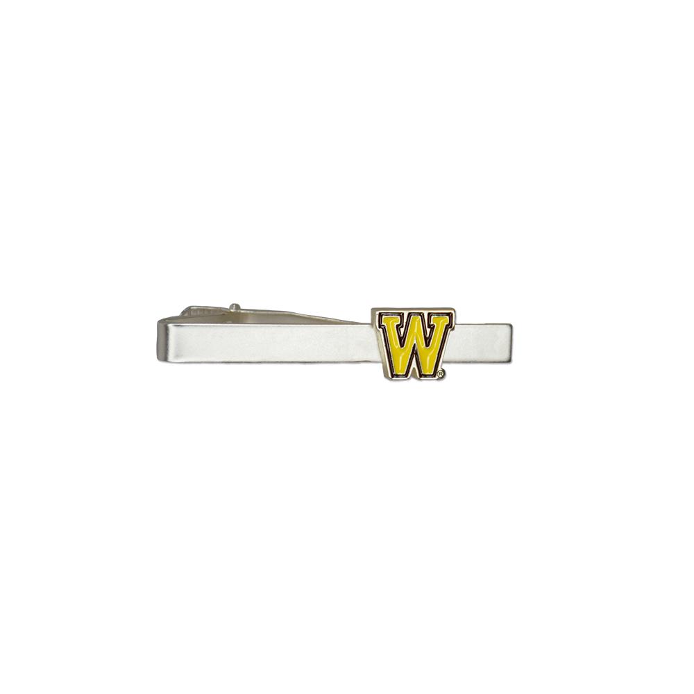 Western Michigan Tie Bar in brushed silver finish, stylish accessory for fans.