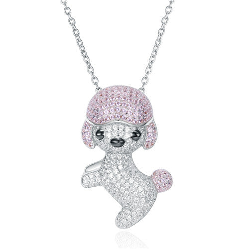 A cute and lovely necklace made of 925 sterling silver with white gold surface, featuring white and pink sapphires.