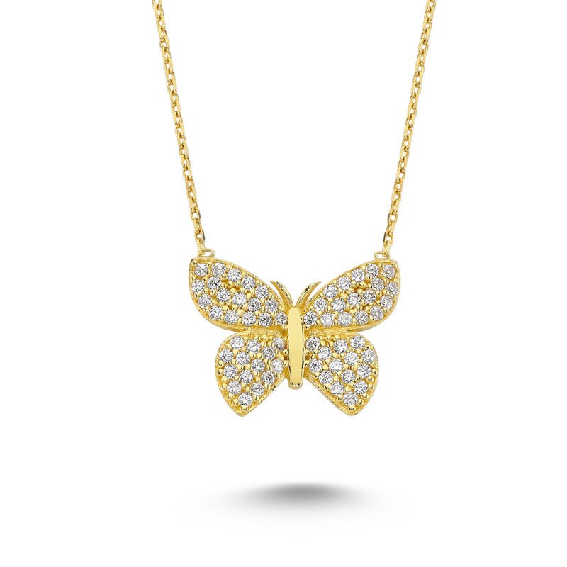 Elegant White Butterfly Silver Necklace with CZ crystal pendant, showcasing a delicate design and high-quality craftsmanship.