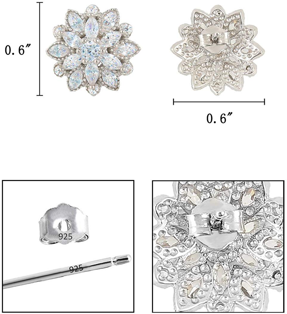 Elegant White Crystal Flower Earrings featuring AAAAA princess-cut crystals set in 14K white gold plating.