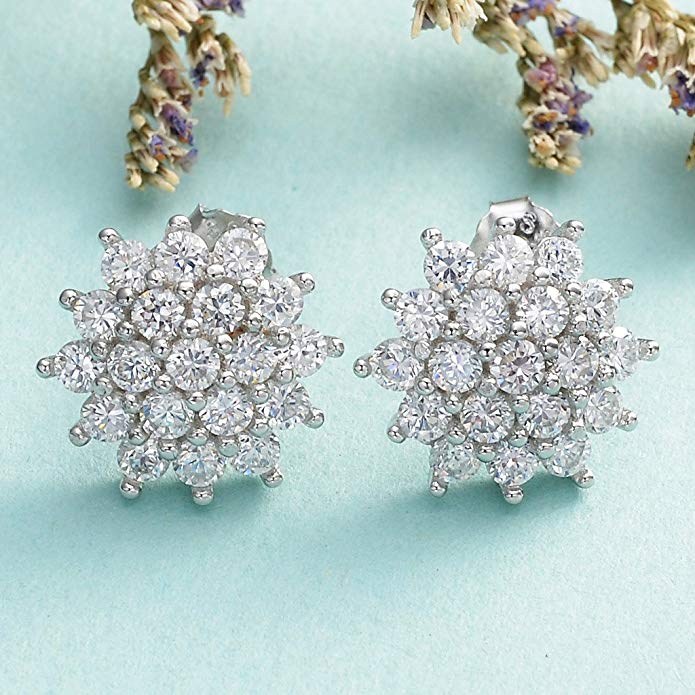 Elegant White Crystal Pave Stud Earrings featuring 14K Gold Plating and AAAAA Crystal stones in a princess cut design.