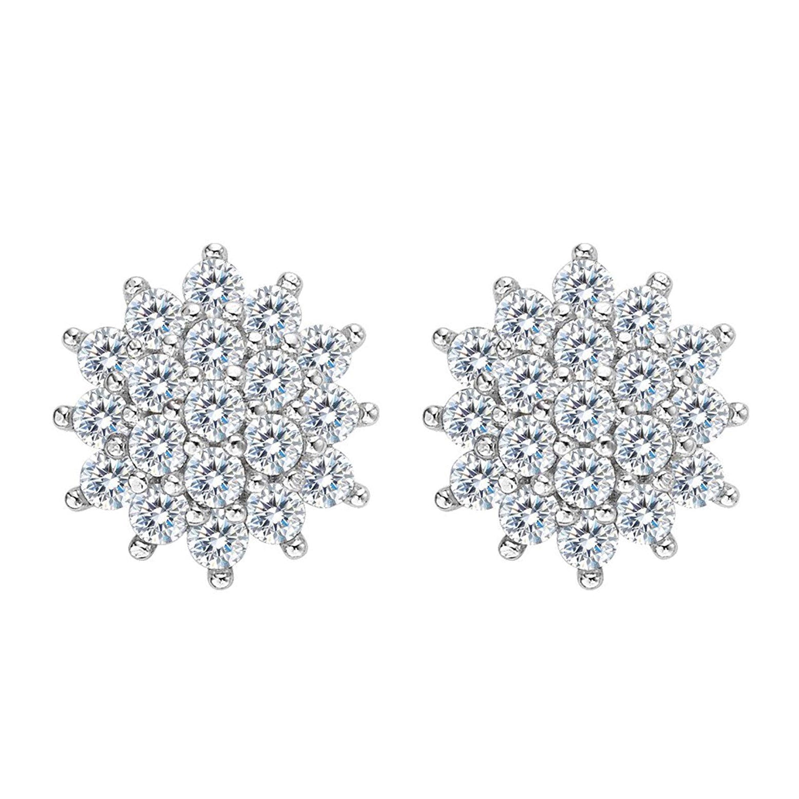 Elegant White Crystal Pave Stud Earrings featuring 14K Gold Plating and AAAAA Crystal stones in a princess cut design.