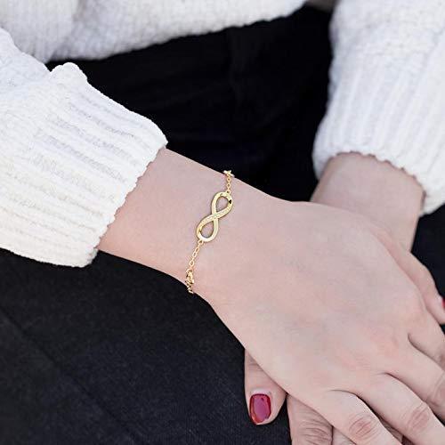 Elegant White Elements Infinite Pendant Chain Bracelet featuring 14K gold plating and a stunning infinity pendant with white elements.