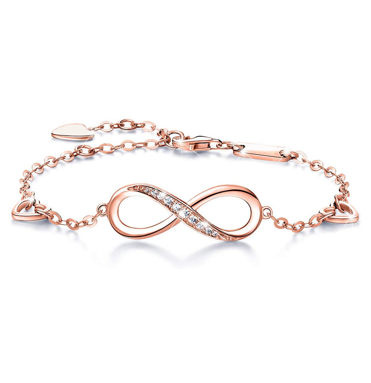 Elegant White Elements Infinite Pendant Chain Bracelet in 14K Rose Gold with a link chain and lobster clasp.