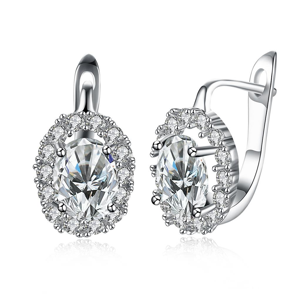 Elegant White Elements Leverback Earrings in 18K white gold with certified crystals, showcasing a sophisticated design.