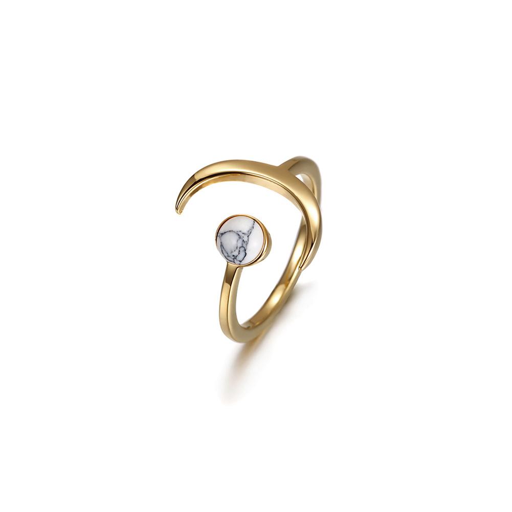 Elegant White Marble Moon Ring made of stainless steel with gold plating, featuring a unique marble design.