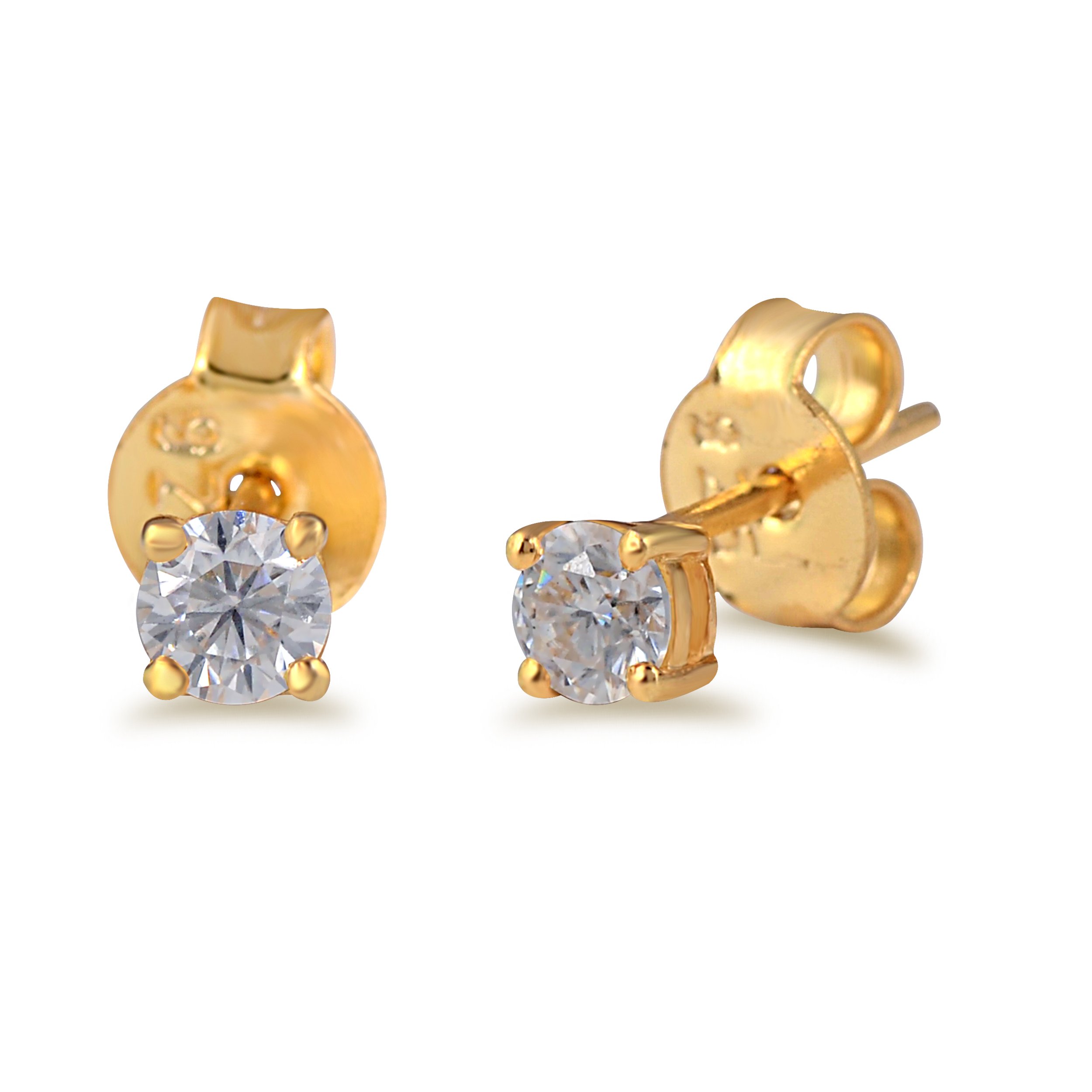 Elegant White Moissanite Stud Earrings set in high-polished Sterling Silver, featuring round 4 mm stones.