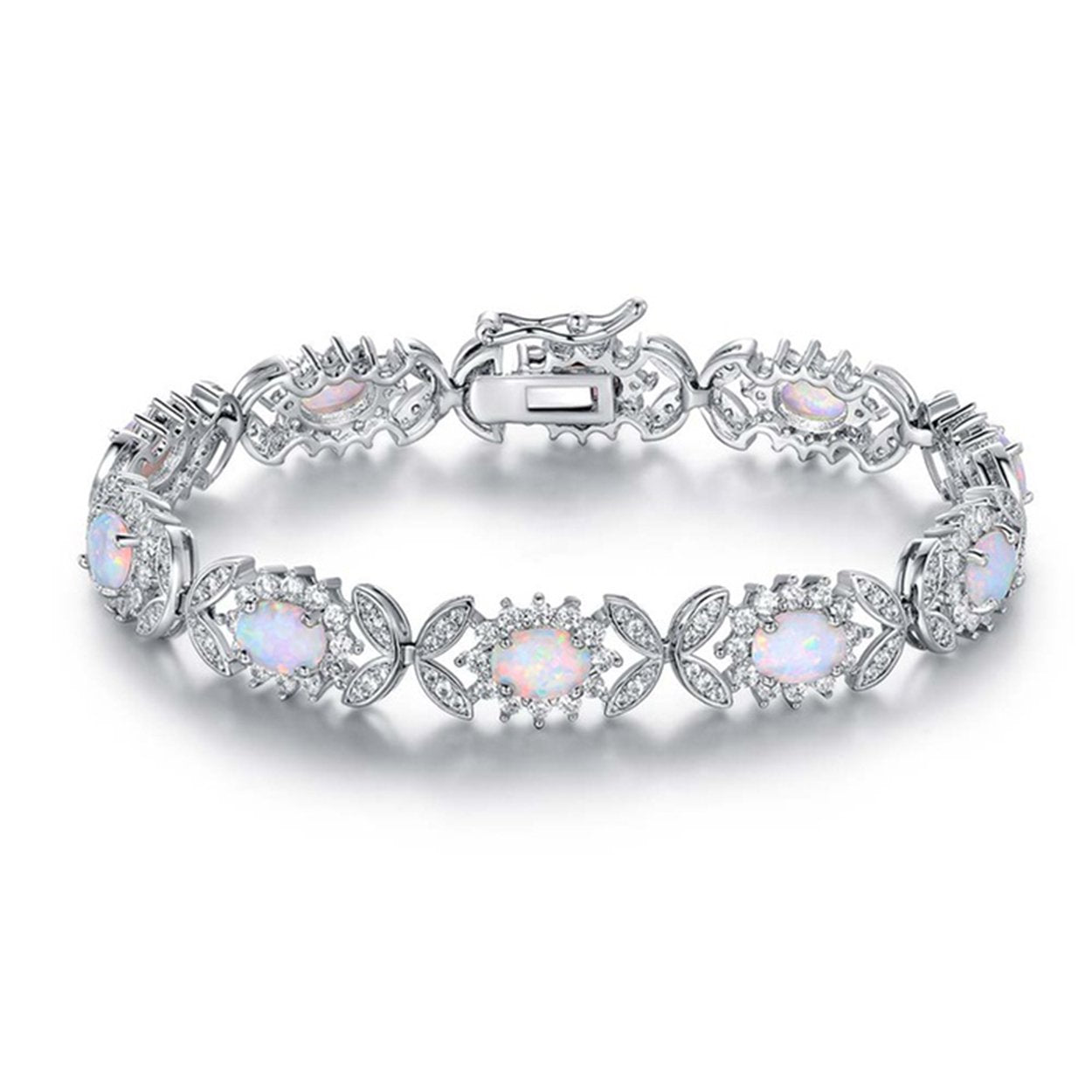 Elegant White Oceanic Opal Butterfly Bracelet in 14K White Gold, featuring a delicate link chain and lobster clasp.