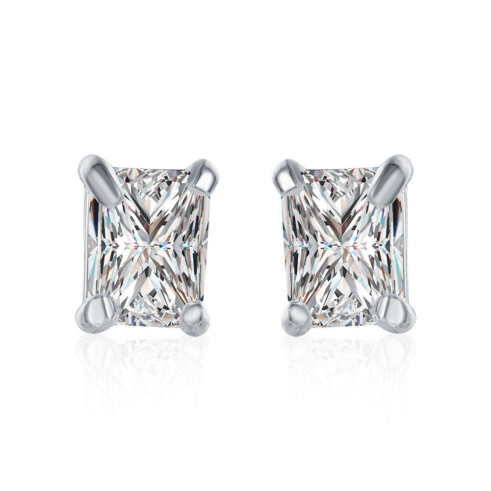 Elegant White Topaz Square Stud Earrings set in 14K white gold plating, showcasing a modern square design.