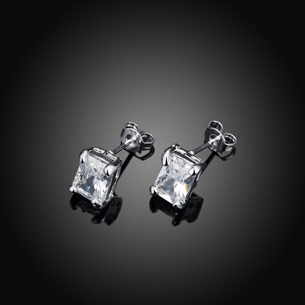 Elegant White Topaz Square Stud Earrings set in 14K white gold plating, showcasing a modern square design.