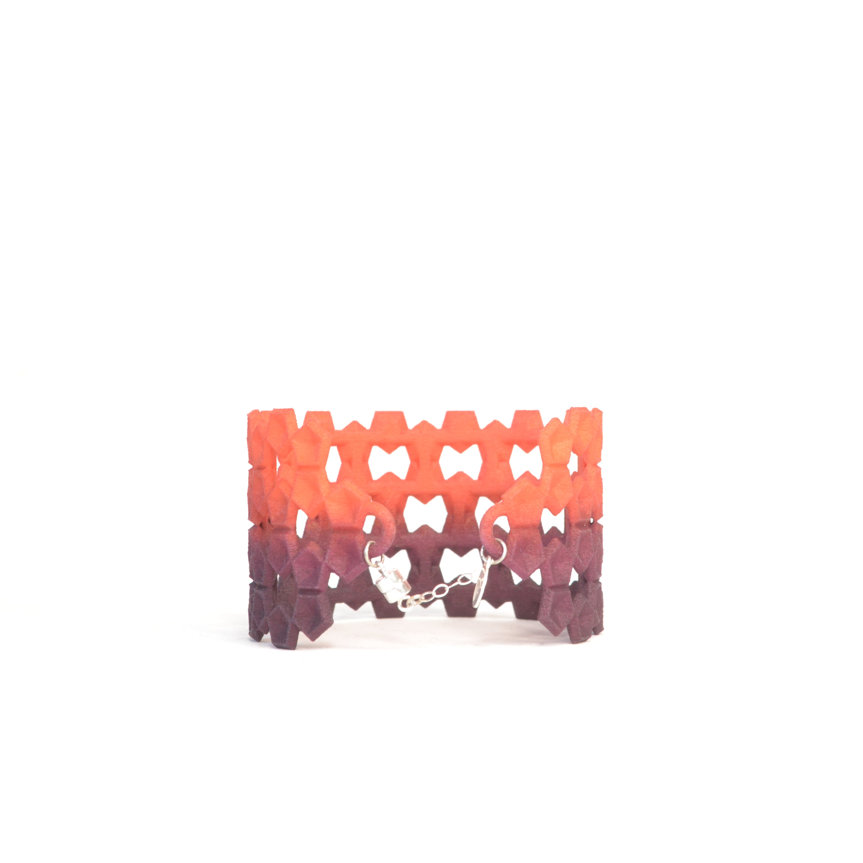 Wide Geometric Lace Bangle in vibrant colors with a unique pentagon design and sterling silver magnetic clasp.