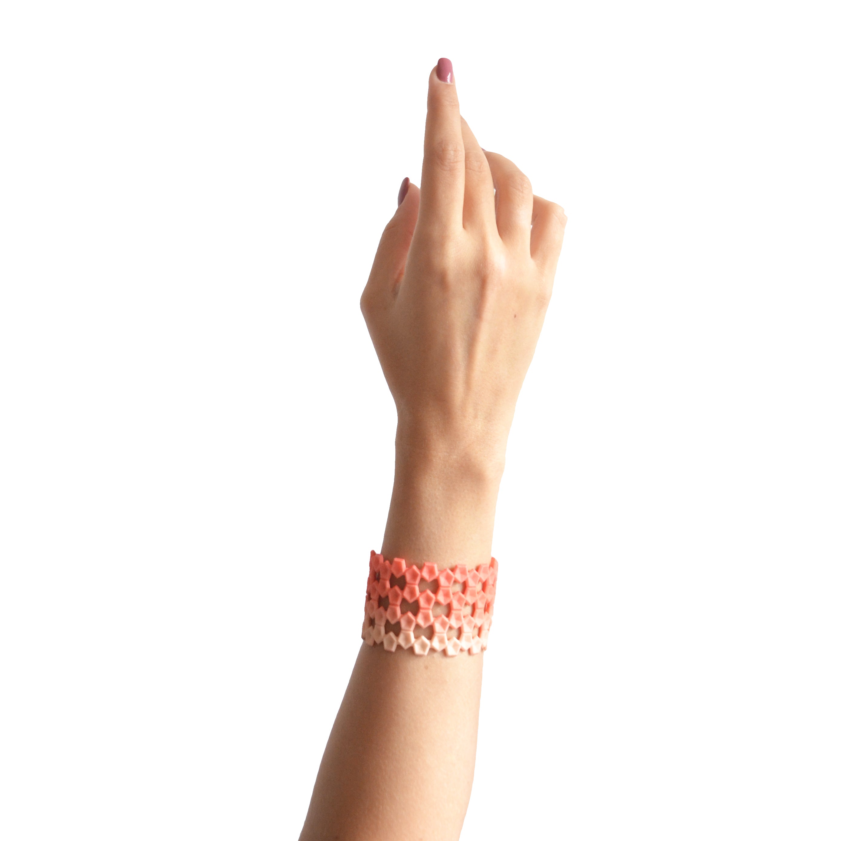 Wide Geometric Lace Bangle in vibrant colors with a unique pentagon design and sterling silver magnetic clasp.