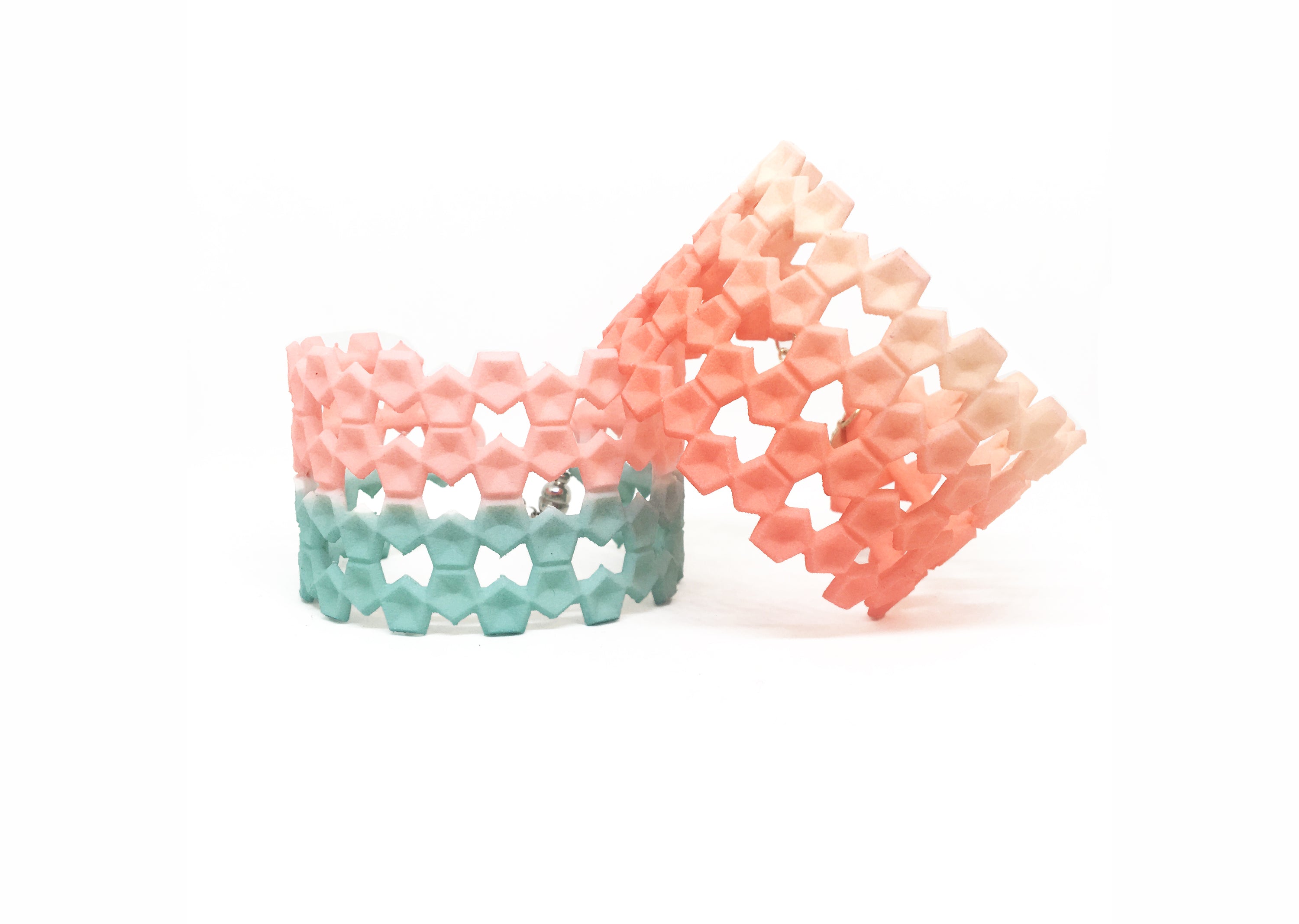 Wide Geometric Lace Bangle in vibrant colors with a unique pentagon design and sterling silver magnetic clasp.