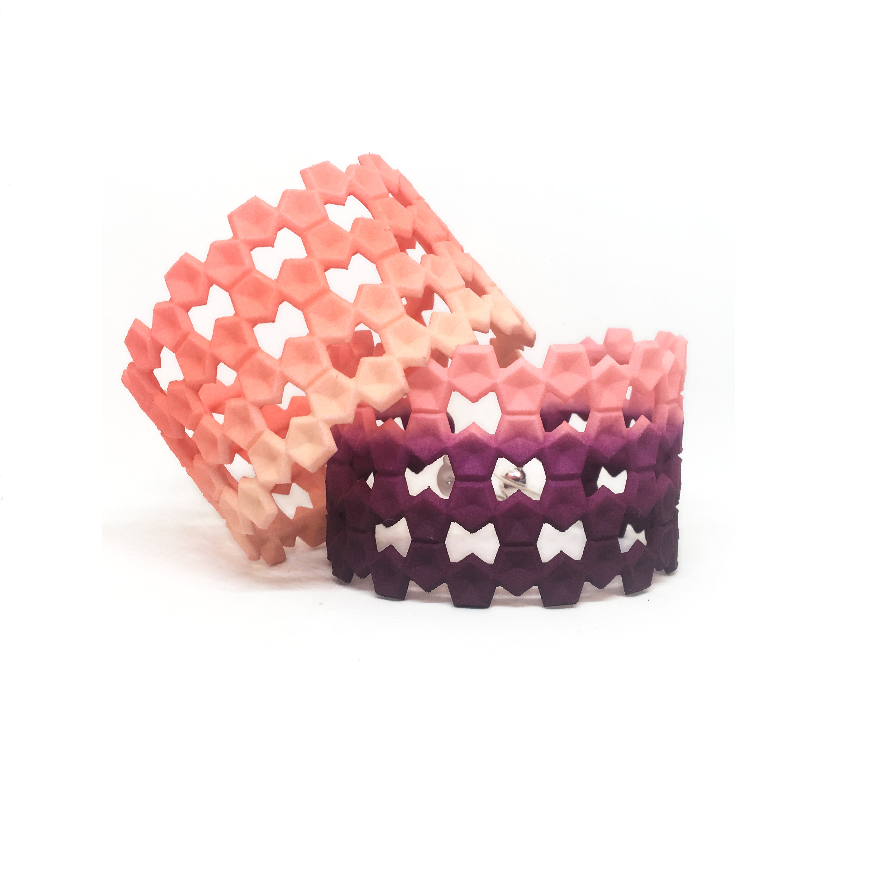 Wide Geometric Lace Bangle in vibrant colors with a unique pentagon design and sterling silver magnetic clasp.