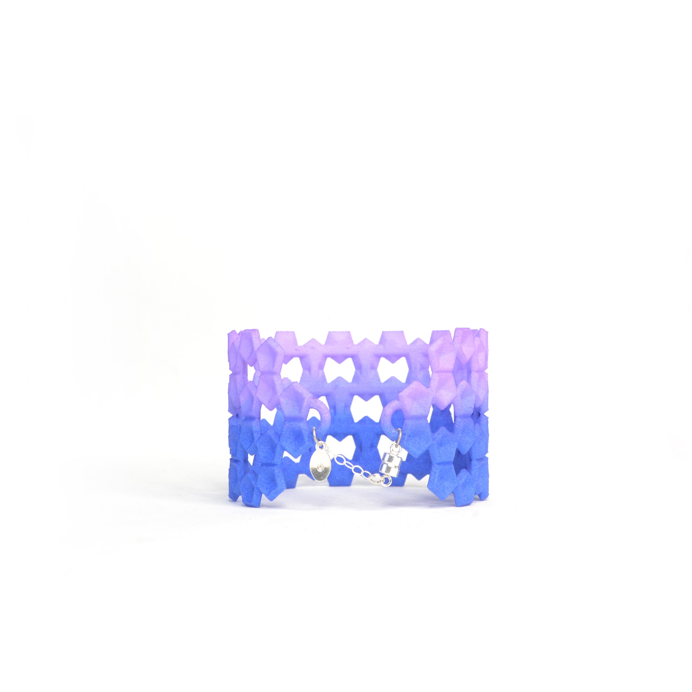 Wide Geometric Lace Bangle in vibrant colors with a unique pentagon design and sterling silver magnetic clasp.