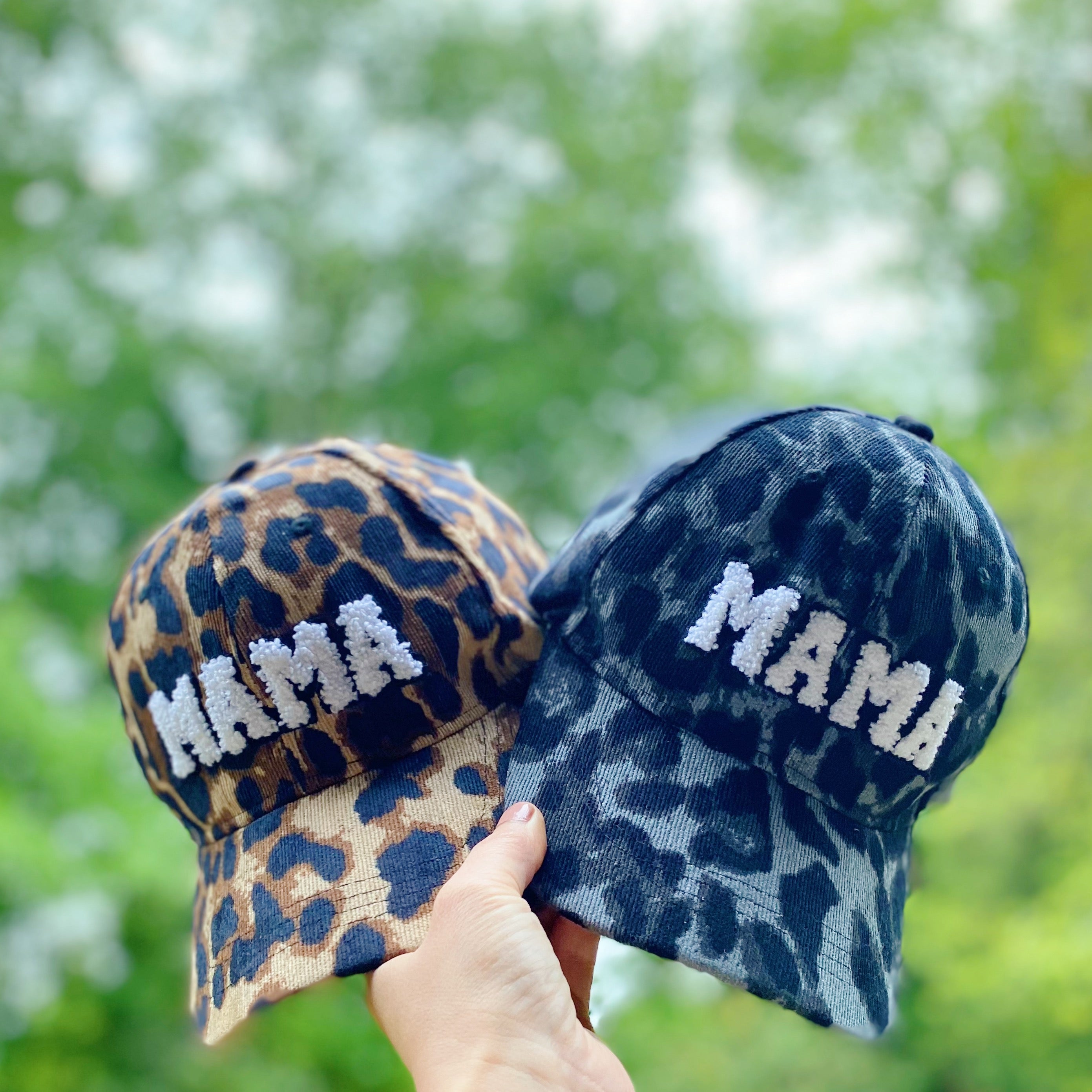 Wild Mama Corduroy Ball Cap featuring playful animal print and fuzzy lettering, adjustable strap, and hidden pocket for a sleek look.