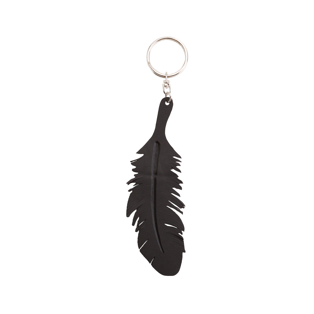 Handcrafted Wing Handcut Inner Tube Vegan Keyring featuring a unique feather design made from recycled rubber.