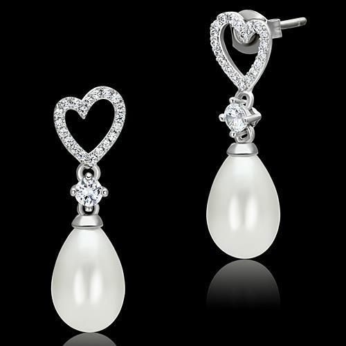 Elegant Women 925 Sterling Silver Earrings featuring synthetic white pearls, perfect for any occasion.