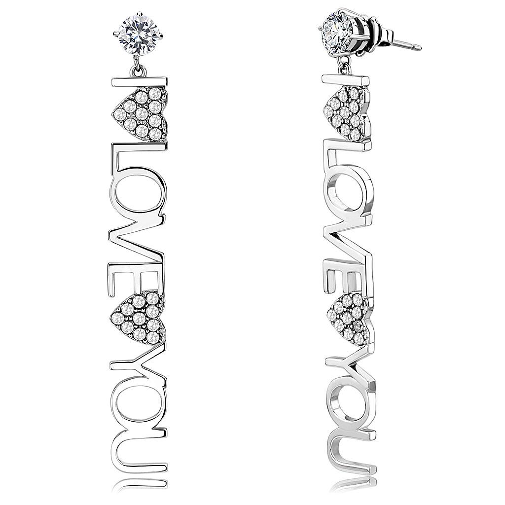 Elegant women stainless steel earrings featuring AAA grade cubic zirconia stones in a clear round design.