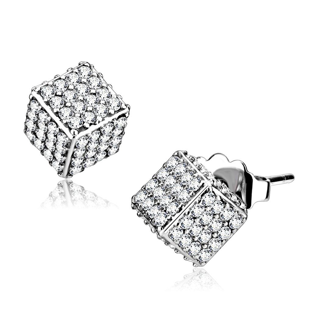 Elegant women’s earrings made of high-polished stainless steel featuring AAA Grade clear cubic zirconia stones, perfect for any occasion.