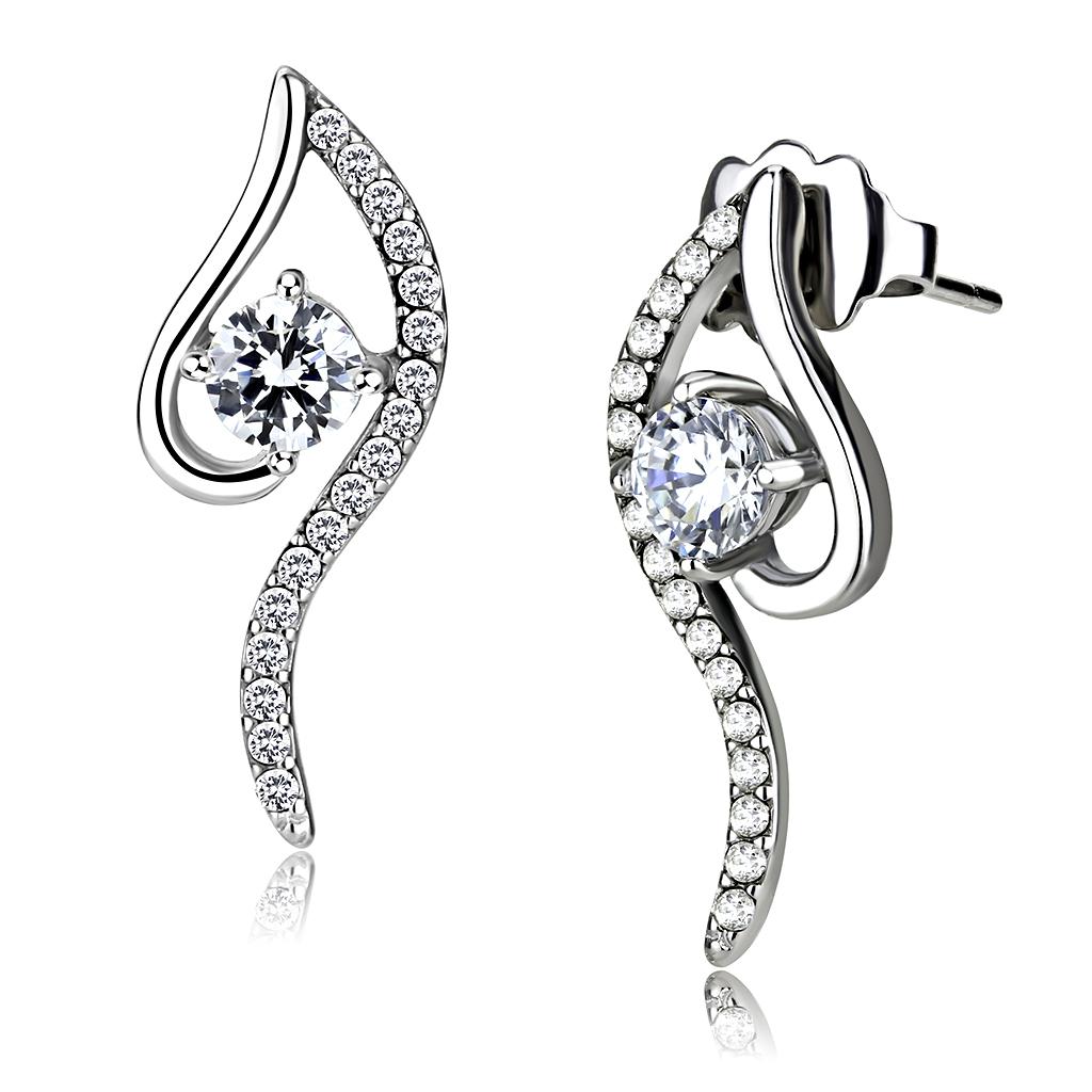 Elegant women stainless steel earrings featuring AAA grade cubic zirconia stones in a clear, round design, perfect for any occasion.