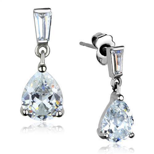 Elegant women stainless steel earrings featuring AAA grade cubic zirconia stones, high-polished finish for a brilliant shine.