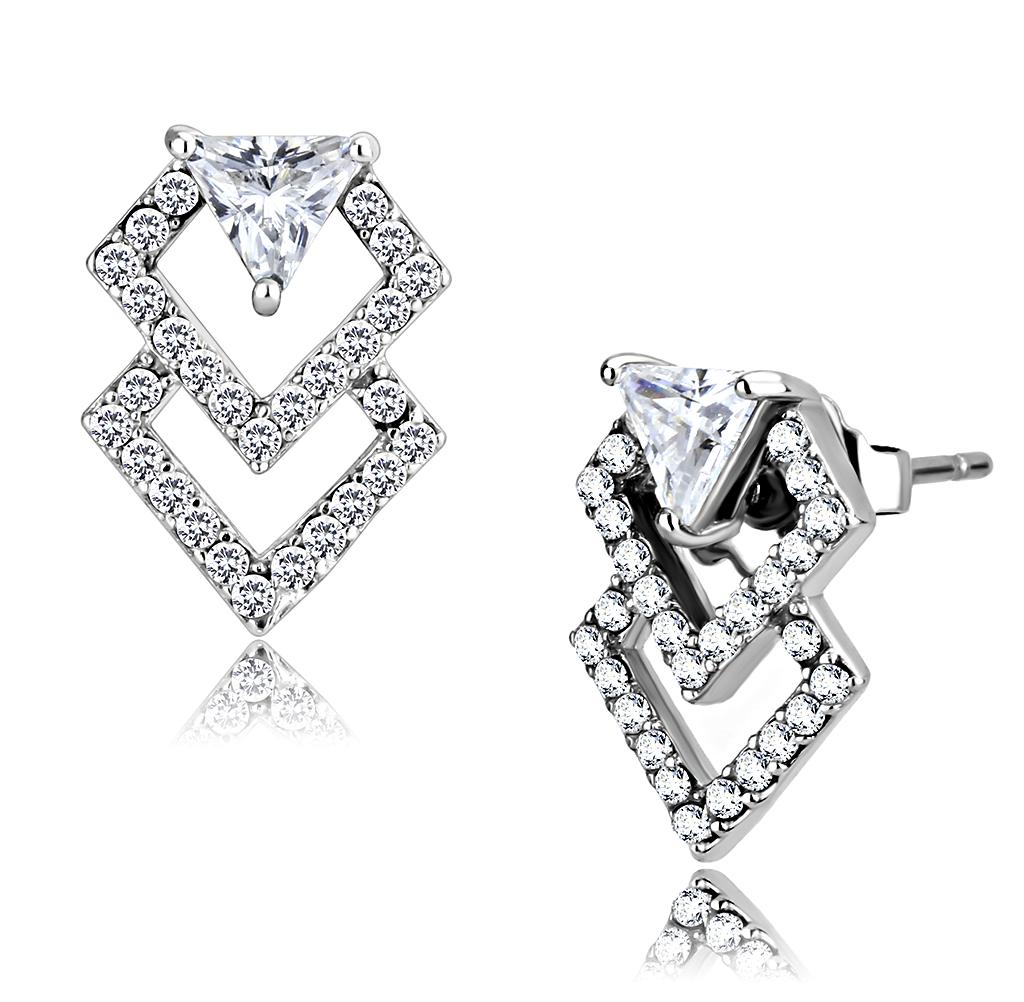 Elegant Women Stainless Steel Earrings featuring AAA Grade Cubic Zirconia in a stylish triangle design.