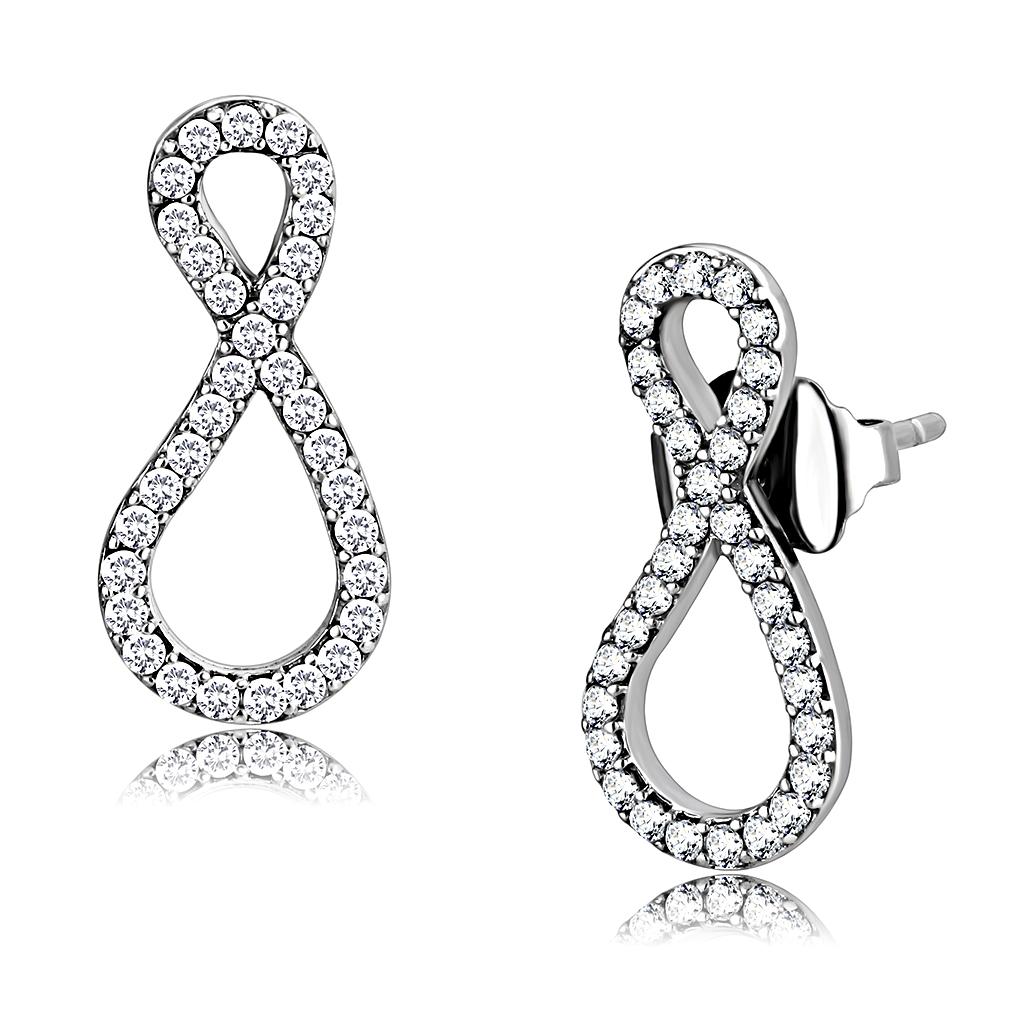 Elegant women stainless steel earrings featuring AAA Grade cubic zirconia stones, high-polished finish for a brilliant shine.