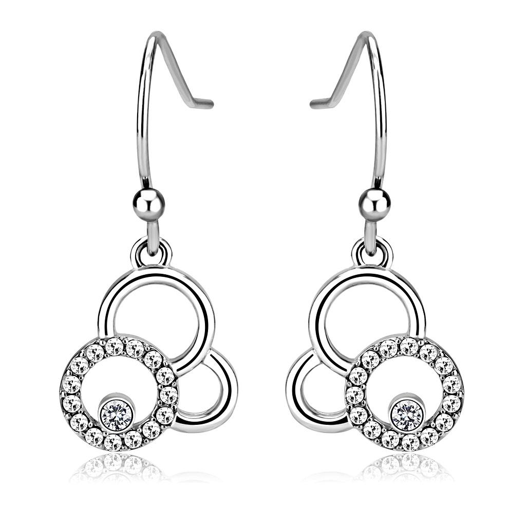 Elegant women stainless steel earrings featuring AAA grade cubic zirconia stones, high-polished finish for a brilliant shine.