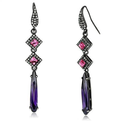 Elegant Women Stainless Steel Earrings featuring AAA grade cubic zirconia and amethyst accents in a pear shape design.