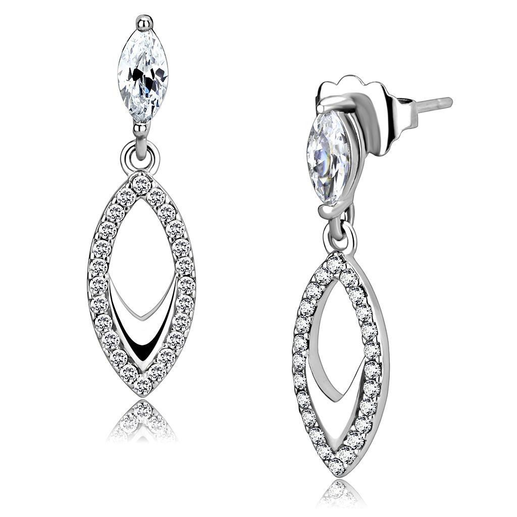 Elegant women stainless steel earrings featuring AAA grade cubic zirconia stones, high polished finish, perfect for any occasion.