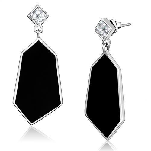 Elegant women stainless steel earrings featuring AAA grade cubic zirconia stones, high polished finish for a brilliant shine.