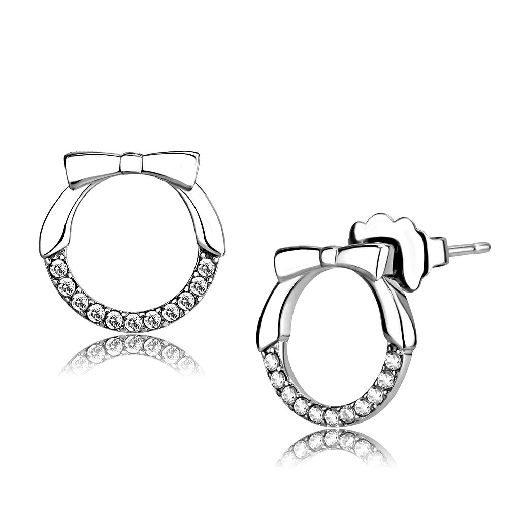 Elegant women stainless steel earrings featuring AAA grade cubic zirconia stones, high-polished finish for a brilliant shine.